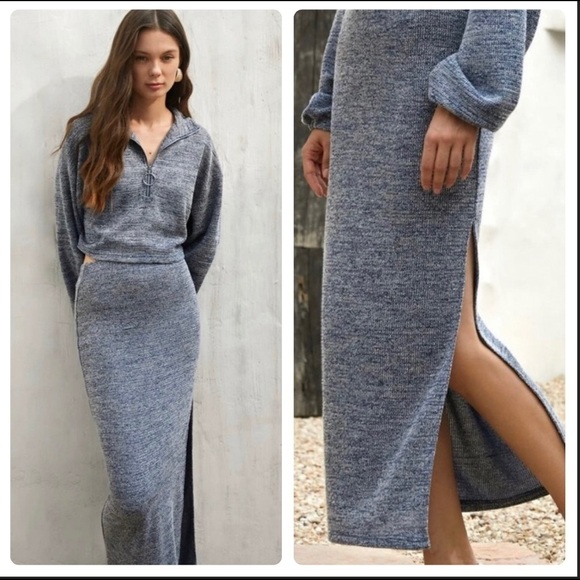 Maxi  Side Split Gray Sweater Skirt - Picture 1 of 15